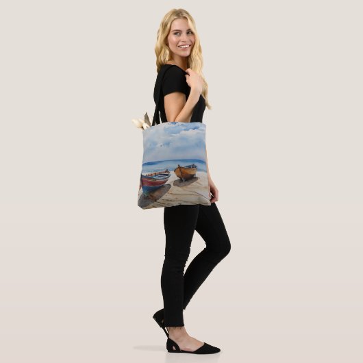 Tote Bag "Coastal Calm" Un Aquarelle Reposant Paysage marin (Sur le modèle)