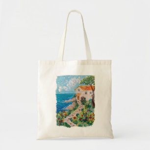 Tote Bag Coastal Cottage Charme Original Oil Pastel Art Fou