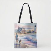 Tote Bag Coastal Walk to Lighthouse at Sunset (Devant)