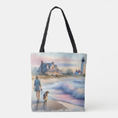 Tote Bag Coastal Walk to Lighthouse at Sunset (Dos)