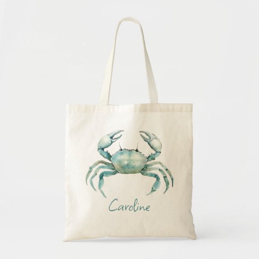 Tote Bag Coastal Watercolor Crab Personalized (Devant)