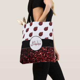 Tote Bag Coccinelle rouge foncé faux paillettes scintillant