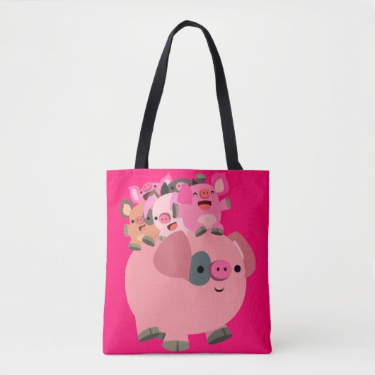 Tote Bag Cochon de caricature mignonne portant des porcelet (Devant)