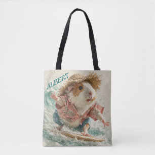 Tote Bag Cochon d'Inde Albert Le Surfeur Attrapant des Vagu