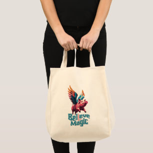 Tote Bag Cochon mignon avec ailes colorées Croire en la m