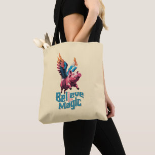 Tote Bag Cochon mignon avec ailes colorées Croire en la m