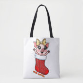 Tote Bag Cochon mignon dans un bas de Noël (Devant)