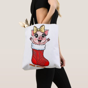 Tote Bag Cochon mignon dans un bas de Noël