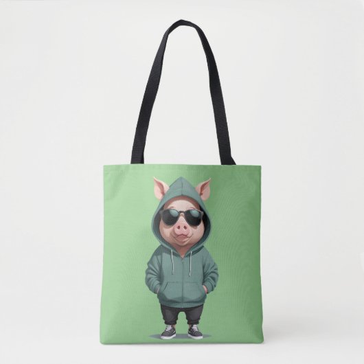 Tote Bag Cochon portant Sweat - shirt à capuche drôle Cool  (Devant)