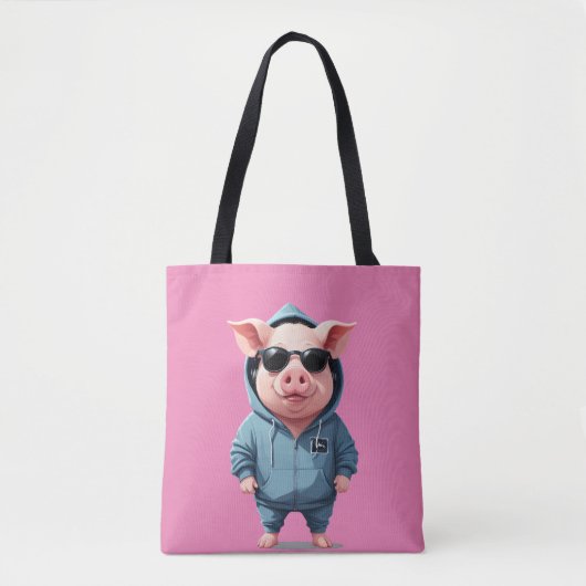 Tote Bag Cochon portant Sweat - shirt à capuche drôle Cool (Devant)