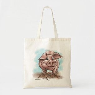 Tote Bag Cochon Rose dans la Paille Dessin Animé