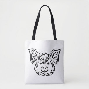 Tote Bag Cochon tribal noir et blanc