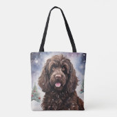 Tote Bag Cockapoo Chocolate Dog dans une scène hivernale (Dos)