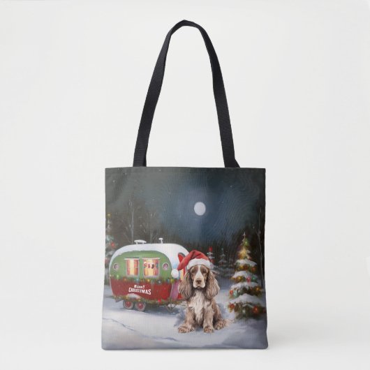 Tote Bag Cocker d'hiver Spaniel Caravan Christmas Adventure (Devant)