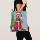 Tote Bag Cocker Spaniel Chien en neige avec cadeaux de Noël (De près)