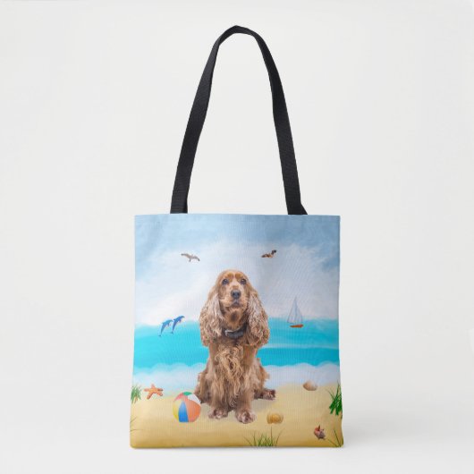 Tote Bag Cocker Spaniel Chien sur la plage (Devant)