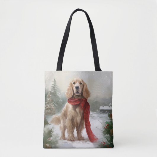 Tote Bag Cocker Spaniel dans la neige à Noël (Devant)