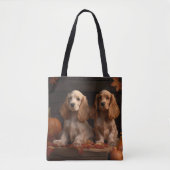 Tote Bag Cocker Spaniel Puppy Automne Citrouille de plaisir (Devant)