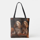 Tote Bag Cocker Spaniel Puppy Automne Citrouille de plaisir (Dos)