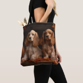 Tote Bag Cocker Spaniel Puppy Automne Citrouille de plaisir (De près)