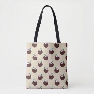 Tote Bag Coconut cocktail with straw pattern - Summer beach