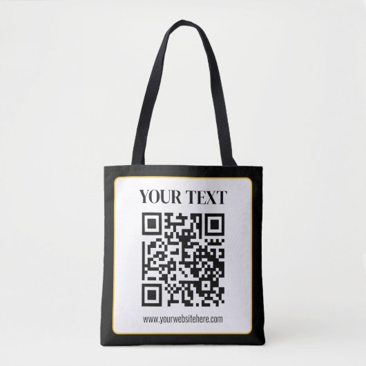 Tote Bag Code QR d'entreprise avec texte haut et bas, noir (Devant)