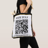 Tote Bag Code QR d'entreprise avec texte haut et bas, noir (De près)