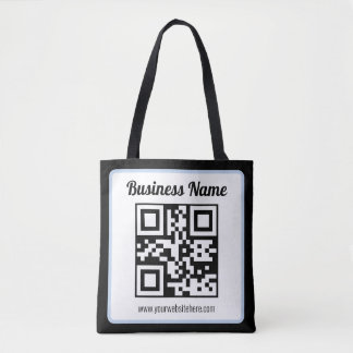 Tote Bag Code QR éditable & Texte avec bordure bleu clair