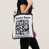 Tote Bag Code QR éditable & Texte avec bordure bleu clair (De près)