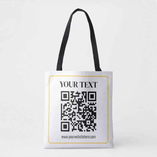 Tote Bag Code QR éditable & Texte avec bordure jaune doré (Devant)