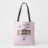 Tote Bag Code QR Logo Écriture Rose Pâle Photo Maquillage (Devant)