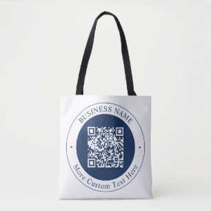 Tote Bag Code QR personnalisable & Texte   Bleu marine fonc