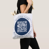 Tote Bag Code QR personnalisable & Texte | Bleu marine fonc (De près)