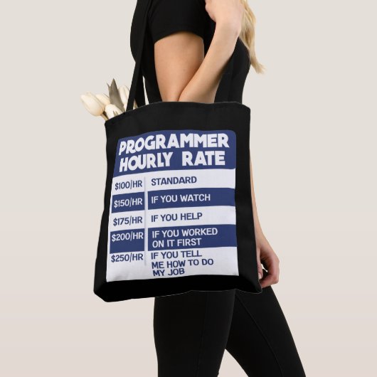 Tote Bag Codeur informatique à tarif horaire Funny Programm (De près)