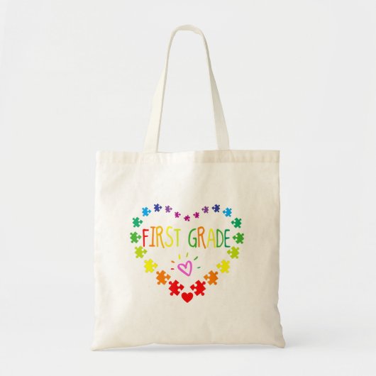 Tote Bag Coeur 100e Jour de 1ère année Enseignant Autisme A (Devant)