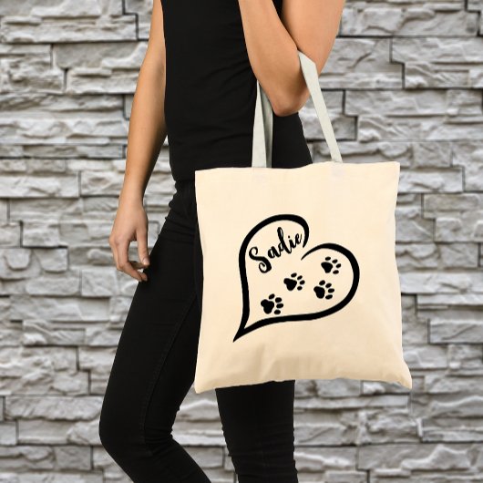 Tote Bag Coeur avec pattes et nom personnalisé Fourre-tout