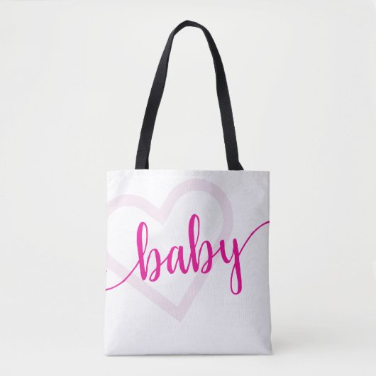 Tote Bag Coeur bébé | Script de floraison rose chaud (Devant)