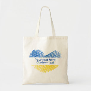Tote Bag Coeur bleu et jaune. Texte personnalisé. Personnal