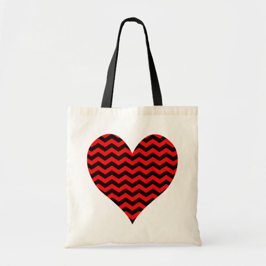 Tote Bag Coeur Chevron noir et rouge (Devant)