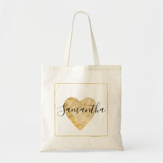 Tote Bag Coeur d'aquarelle d'or (Devant)