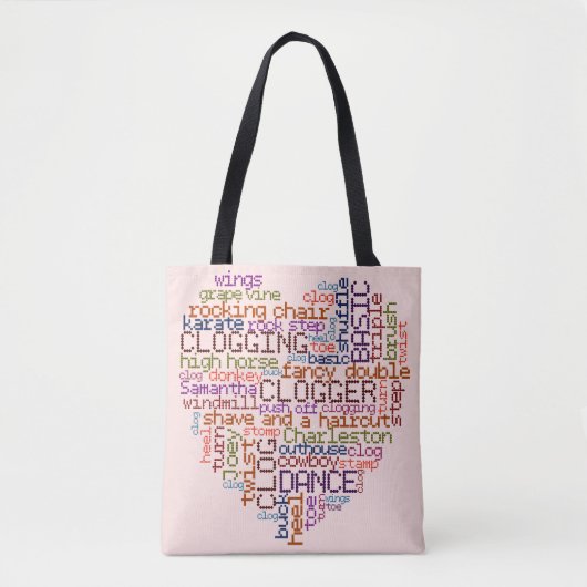 Tote Bag Coeur d'art de mot de Clogger d'étapes de danse (Devant)