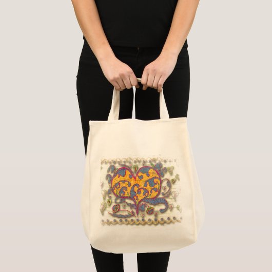 Tote Bag Coeur d'art populaire avec le feuille et les (Devant (produit))