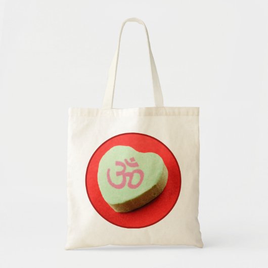 Tote Bag Coeur de bonbons vert avec symbole Om (Devant)