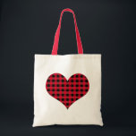 Tote Bag Coeur de Buffalo<br><div class="desc">Ce coeur plaid de buffle noir et rouge est idéal pour les amateurs de plaid.</div>