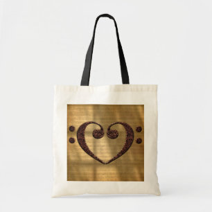Tote Bag Cœur de clé de fa en cuivre Amoureux de la musique