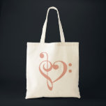Tote Bag Coeur de musique Treble basse Clef Heart - Coral r<br><div class="desc">Coeur de musique,  Coeur de basse de Treble,  Inspiration,  Amour,  Passion</div>