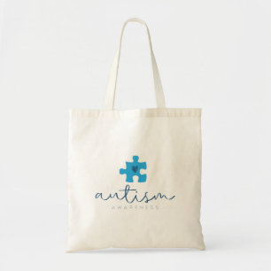 Tote Bag cœur de pièce de puzzle bleu de sensibilisation à