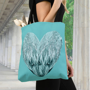 Tote Bag Coeur de plumes dans vert tendre
