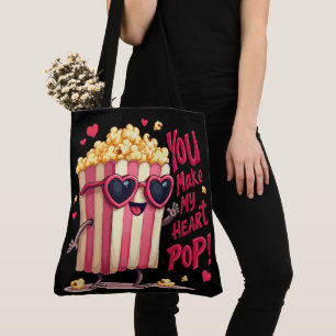 Tote Bag Cœur de Popcorn Design de la Saint-Valentin Pop