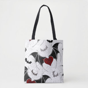 Tote Bag Coeur d'Halloween avec ailes de chauve-souris noir
